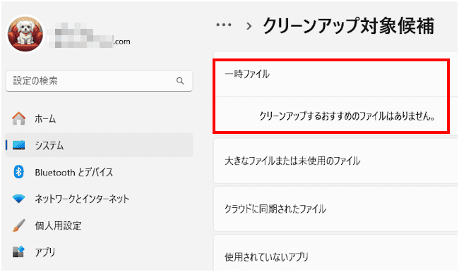 クリーンアップ対象候補画面