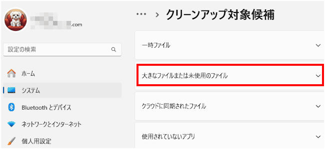 クリーンアップ対象候補画面