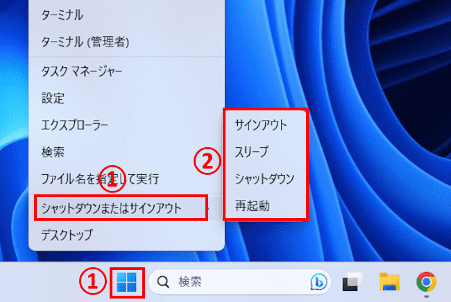 Windows11のシャットダウン選択画面