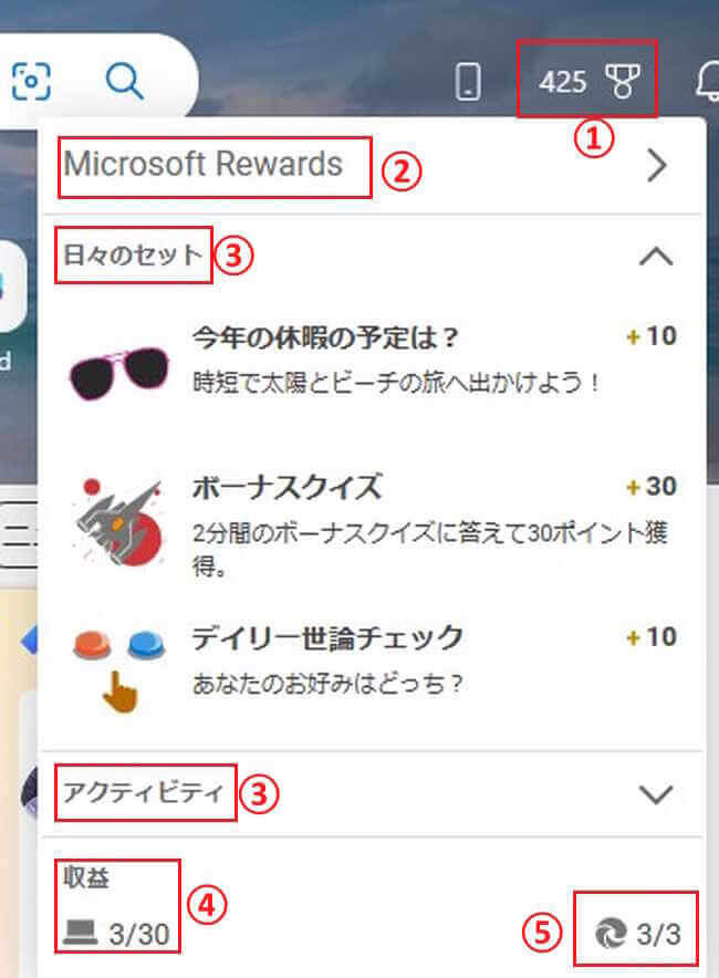 Microsoft Rewardsの画面