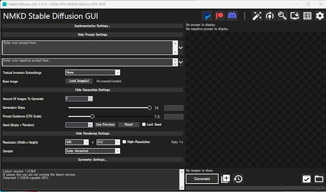 「NMKD Stable Diffusion GUI」の使い方画面
