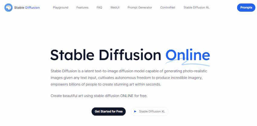 Stable Diffusion Onlineのトップ画面