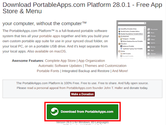 PortableApps.com Platformのインストール画面