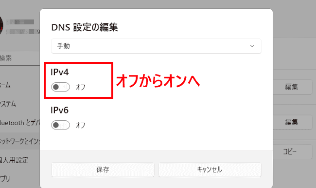 Windows11のDNS設定画面