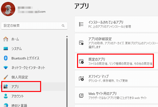 ファイルの関連付けを変更する設定画面