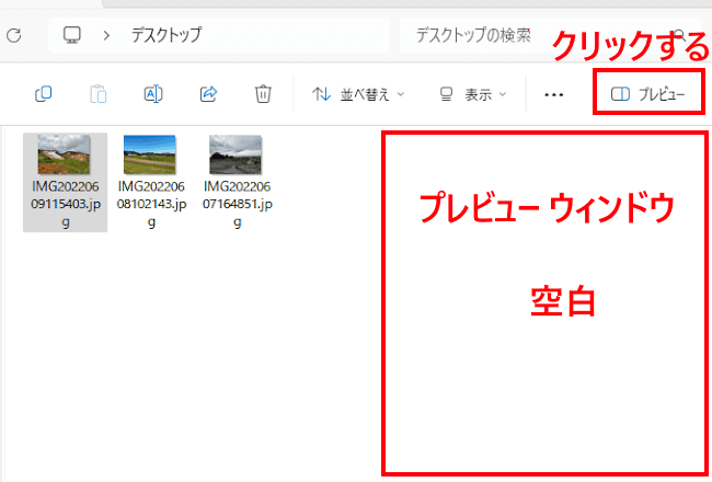 Windows11のプレビューウインドウ表示画面