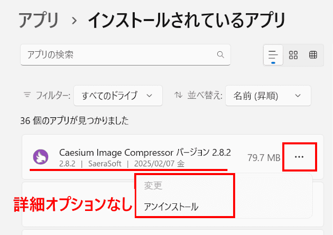 Windows 11のアプリの種類確認画面