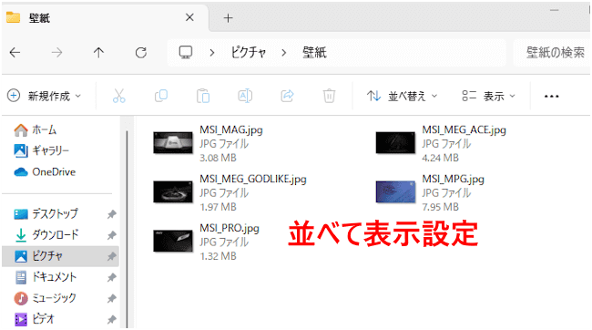 サムネイル表示の設定画面