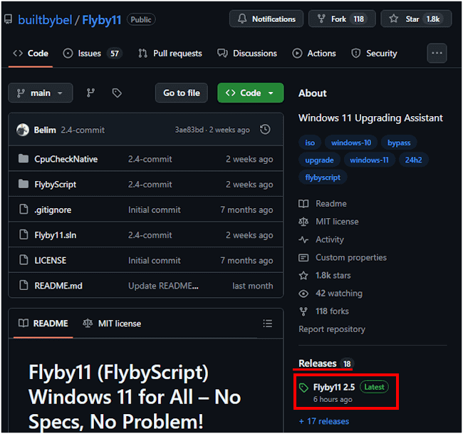 Flyby11のダウンロード画面