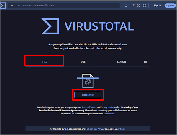 VirusTotalの使い方画面