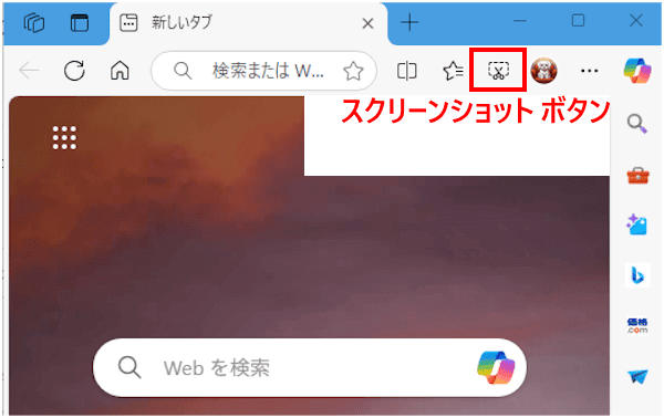 スクリーンショットボタンの画面