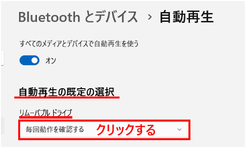 Windows11の自動再生設定画面