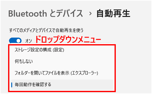 Windows11の自動再生設定画面