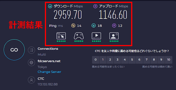 インターネット速度計測画面