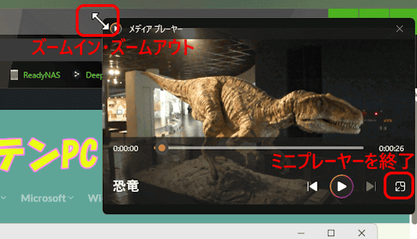 ピクチャ イン ピクチャ モード設定画面