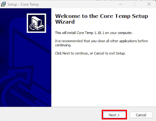 Core Tempのインストール画面