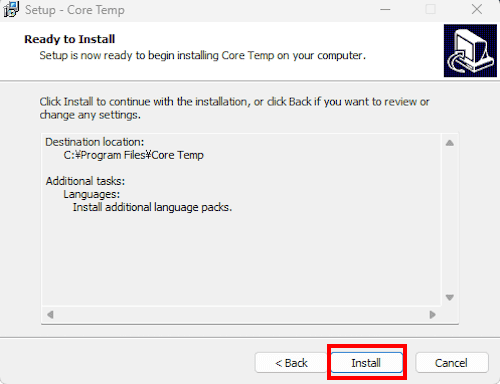 Core Tempのインストール画面