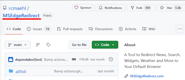 MSEdgeRedirect の使い方画面