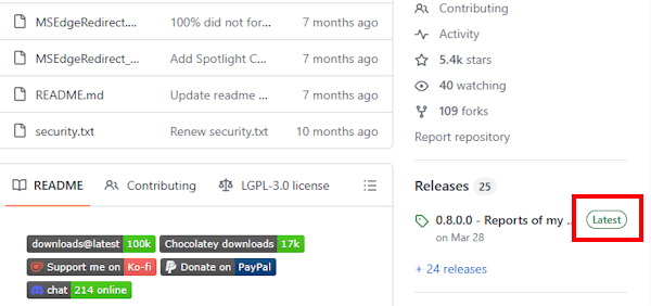 MSEdgeRedirect の使い方画面