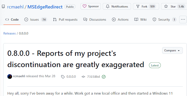 MSEdgeRedirect の使い方画面