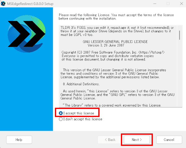 MSEdgeRedirect の使い方画面