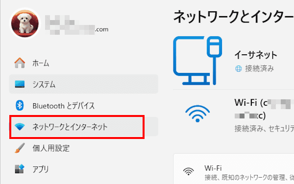 Windows 11のネットワーク情報確認画面