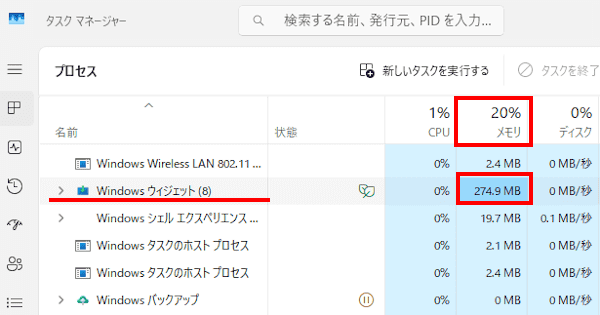 Windows 11のウィジェット設定画面