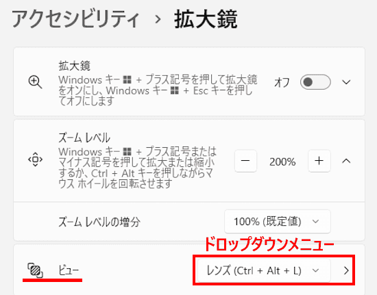 Windows 11の拡大鏡の使い方画面
