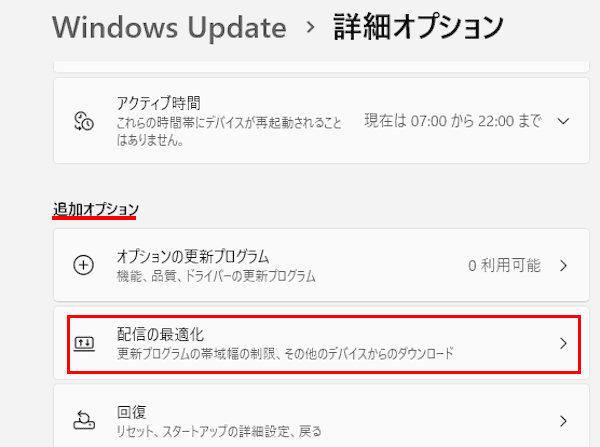 Windows 11の配信の最適化ファイルを削除する画面