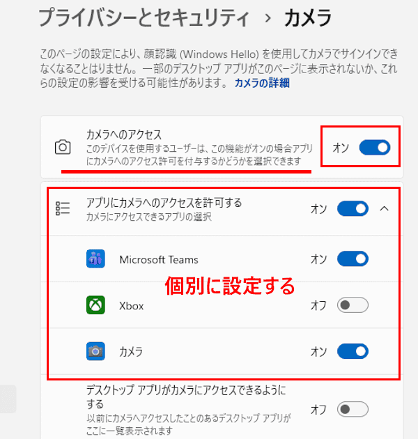Windows 11のプライバシー設定画面