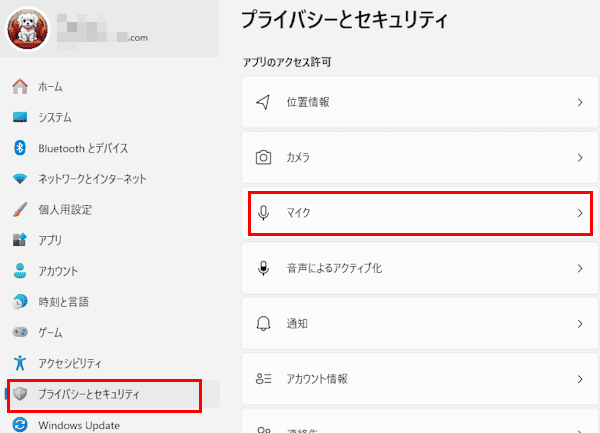 Windows 11のプライバシー設定画面