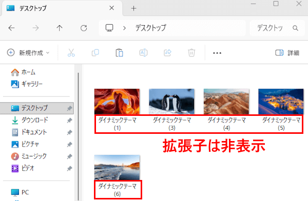 Windows 11の拡張子表示画面