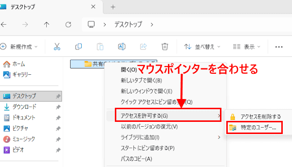 Windows 11のフォルダー共有設定画面