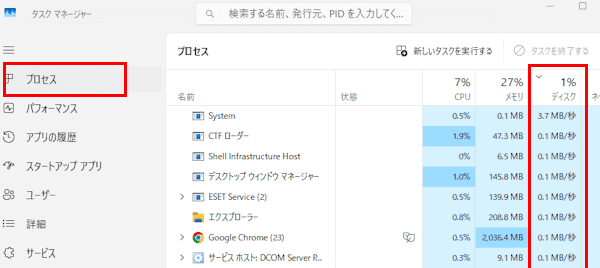タスクマネージャー画面