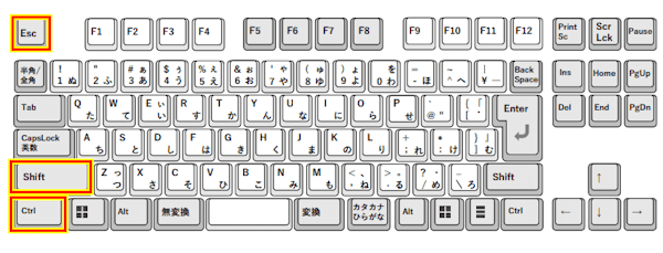 キーボードショートカットの画面