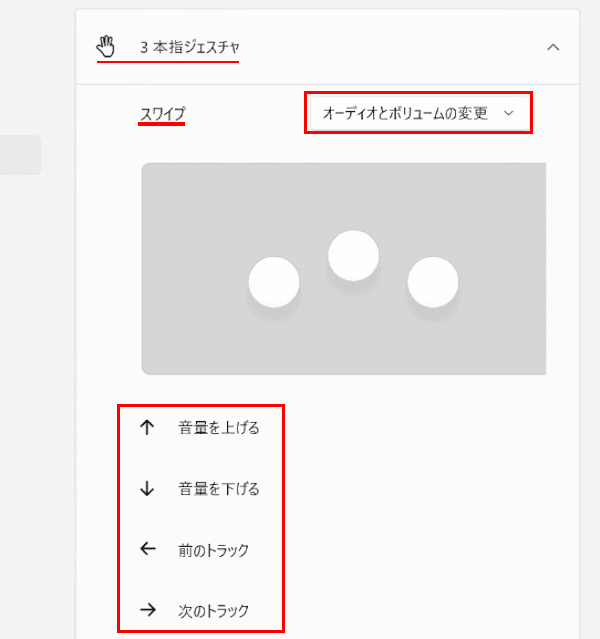Windows 11のタッチパッドの使い方画面