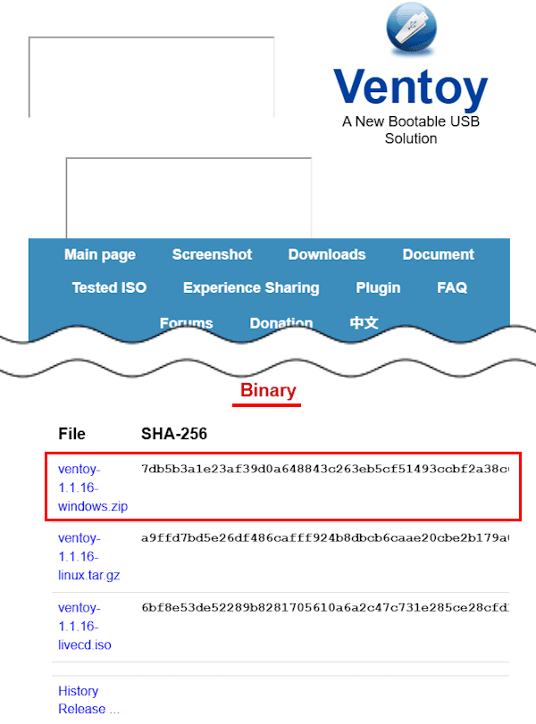 Ventoyのダウンロード画面