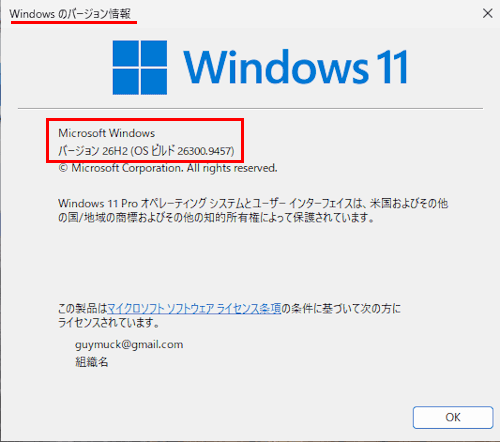 Windows 11のバージョン確認画面